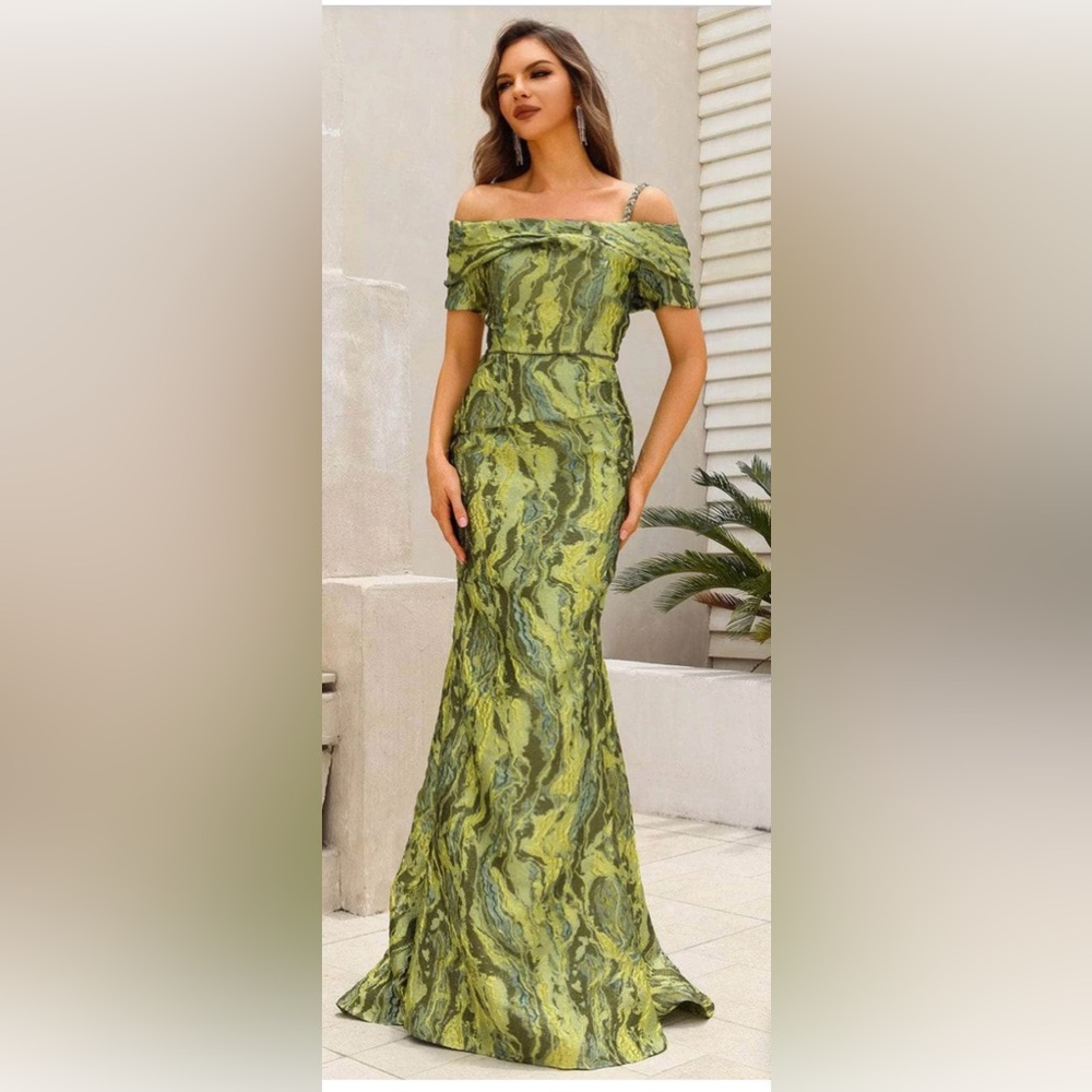 Terani Couture Strapless Green Marble Dress